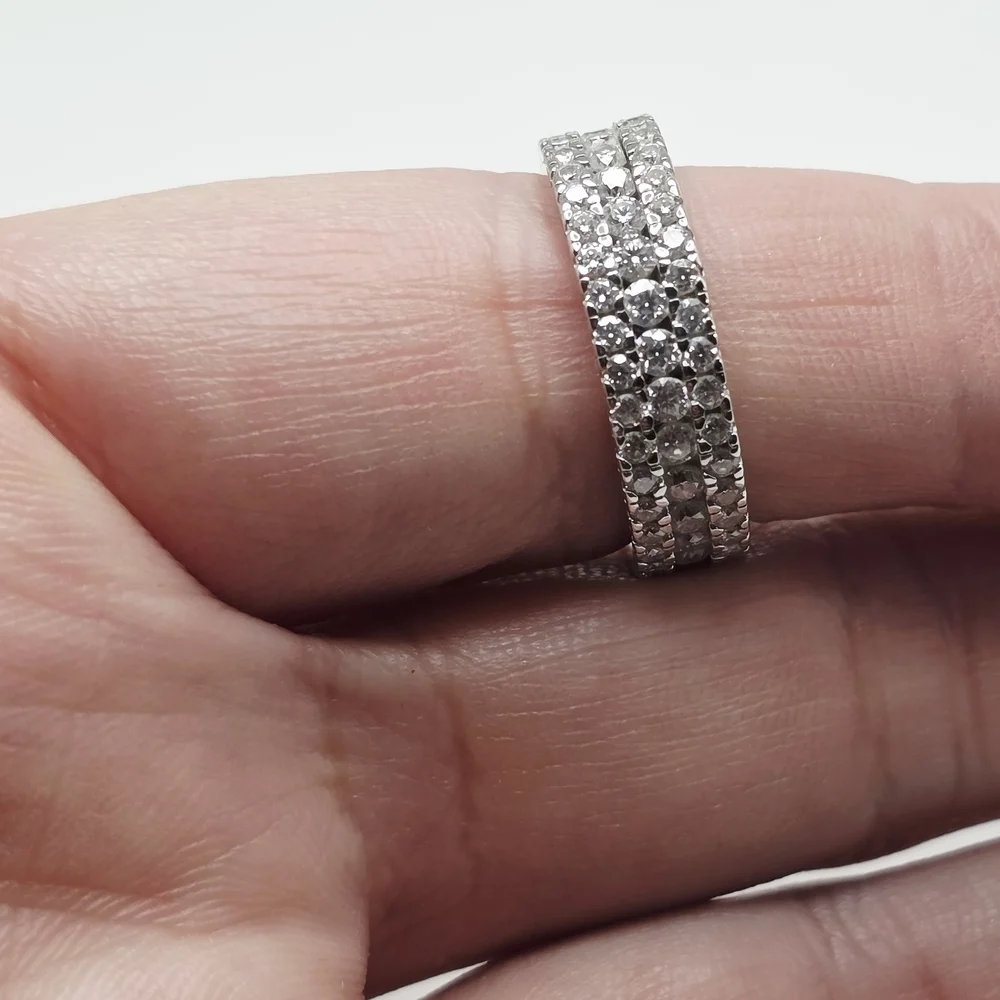 3 Row Moissanite Band, S925 Silver Size 6.